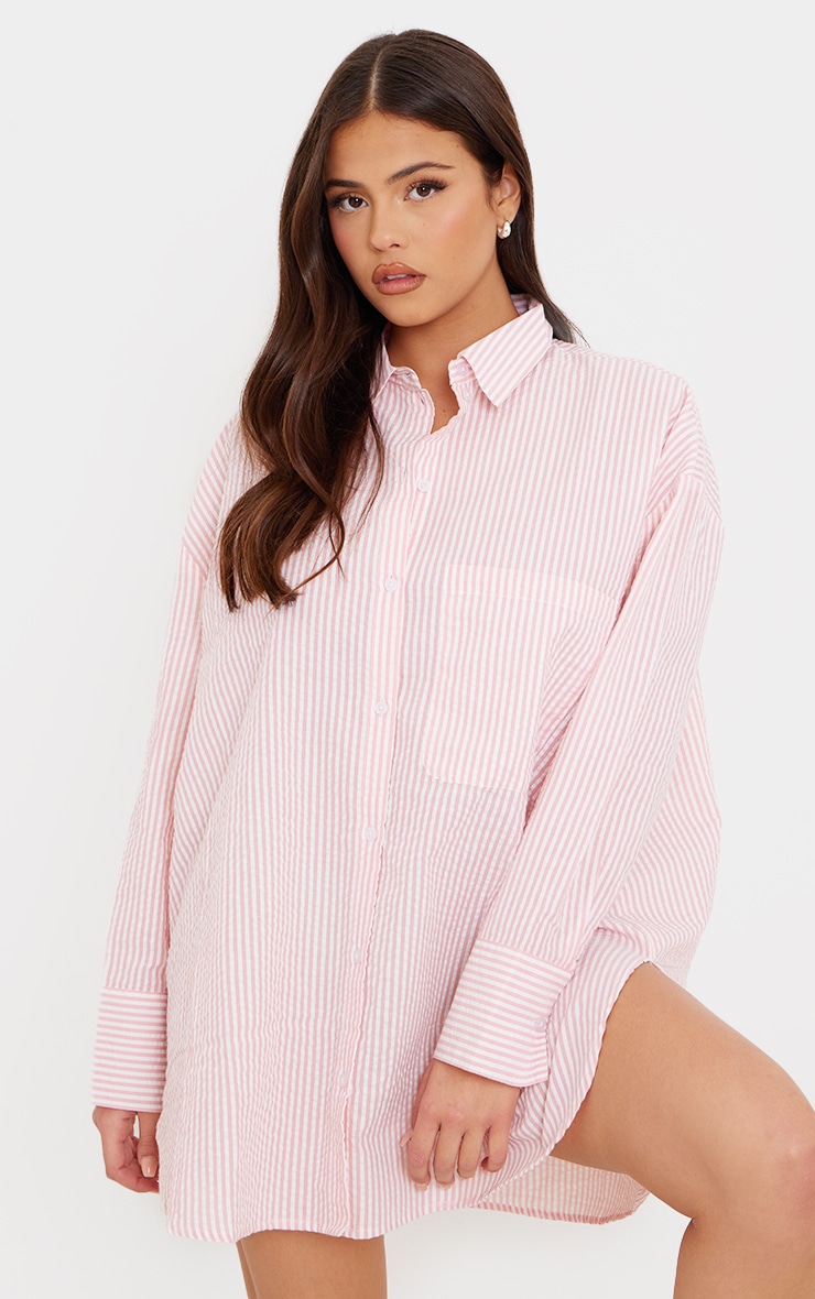 Pink Stripe Seersucker Oversized Night Shirt PrettyLittleThing USA
