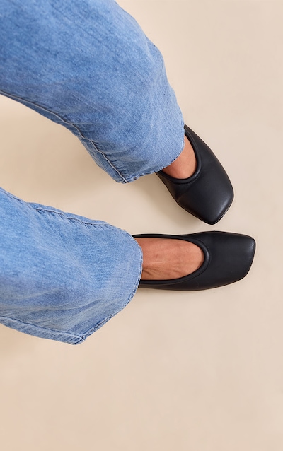 Black Pu Asymmetric Square Toe Ballet Pump