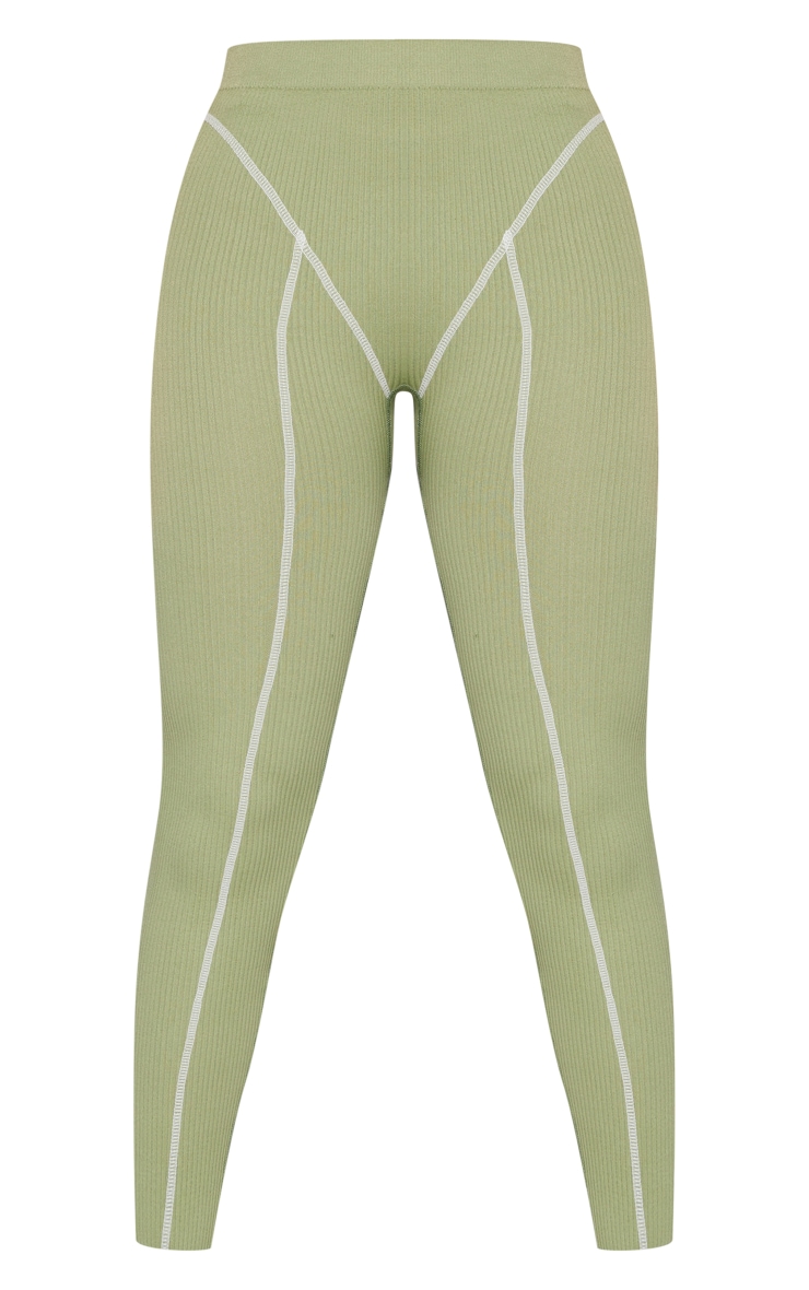 Petite Khaki Seam High Waisted Contour Leggings image 5