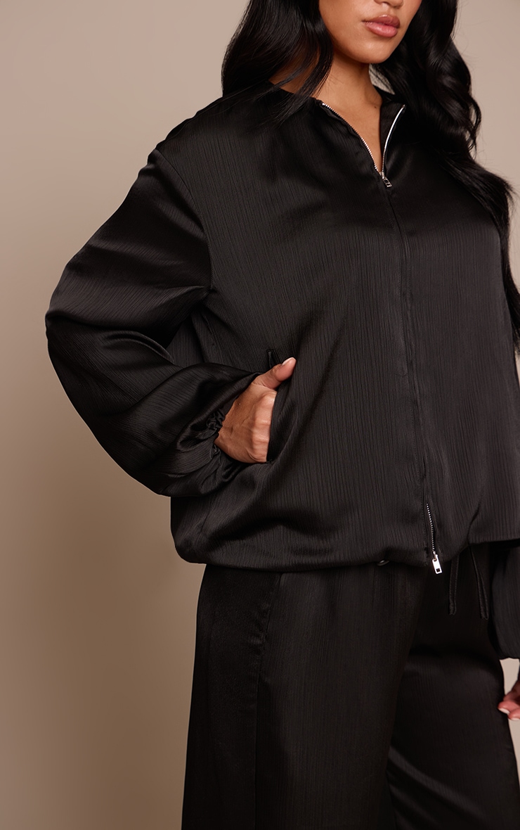 Black Textured Satin High Neck Jacket image 4