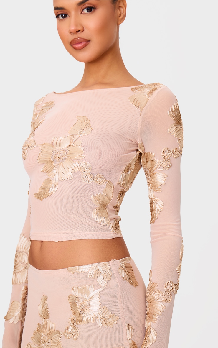 Champagne Floral Jacquard Long Sleeve Top image 4