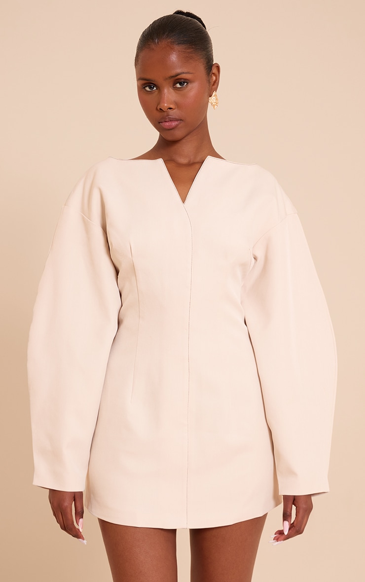 Cream Cocoon Sleeve Cinched Waist Blazer Dress image 1