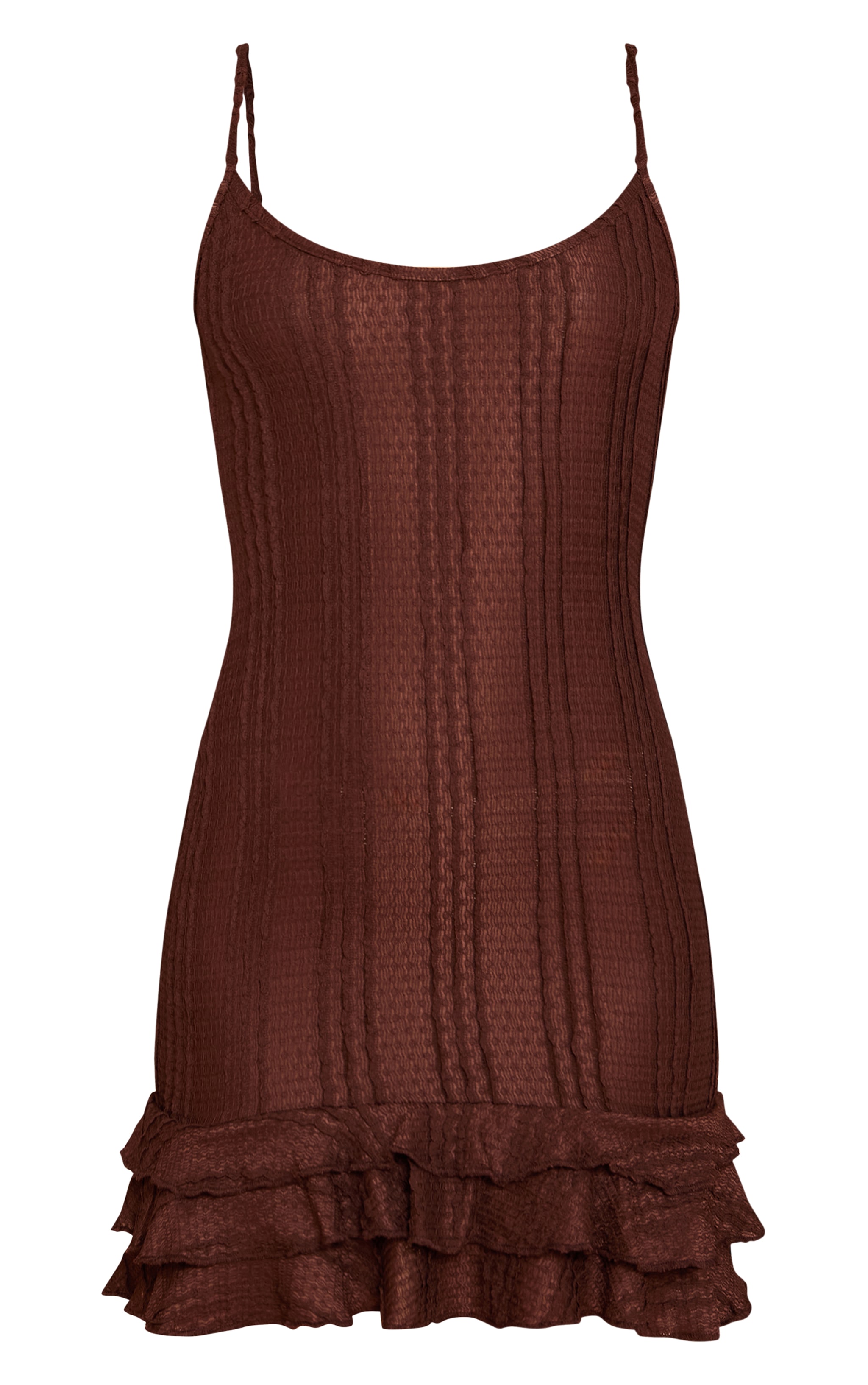 Chocolate Textured Strappy Frill Hem Bodycon Dress image 5