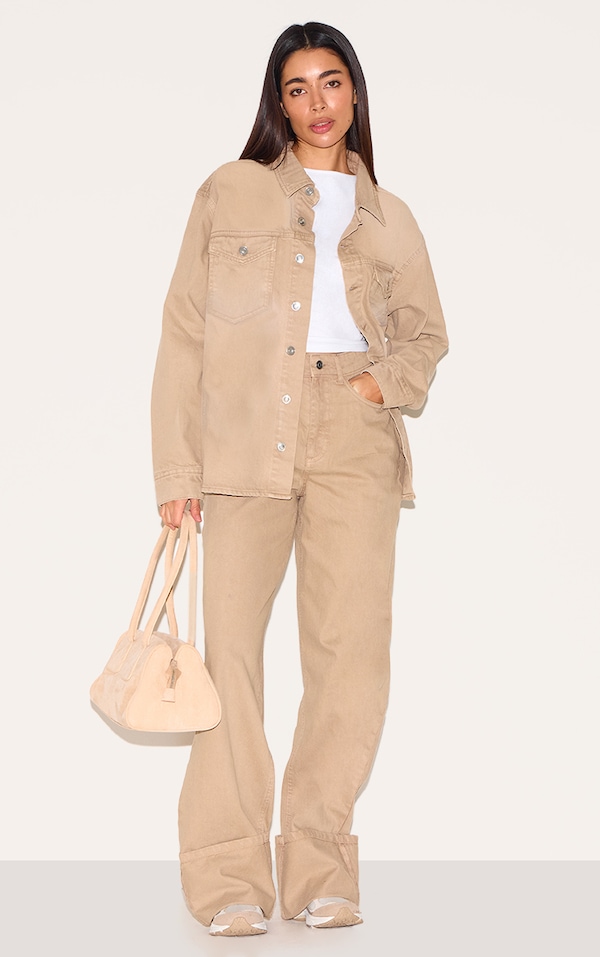 Taupe High Waist Turn Up Leg Jeans