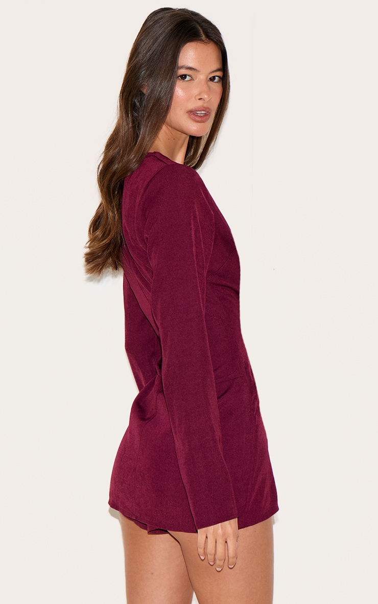 Burgundy Tailored Button Down Scoop Neck Romper image 2