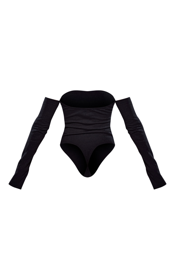 Black Rib Bardot Long Sleeve Bodysuit image 6