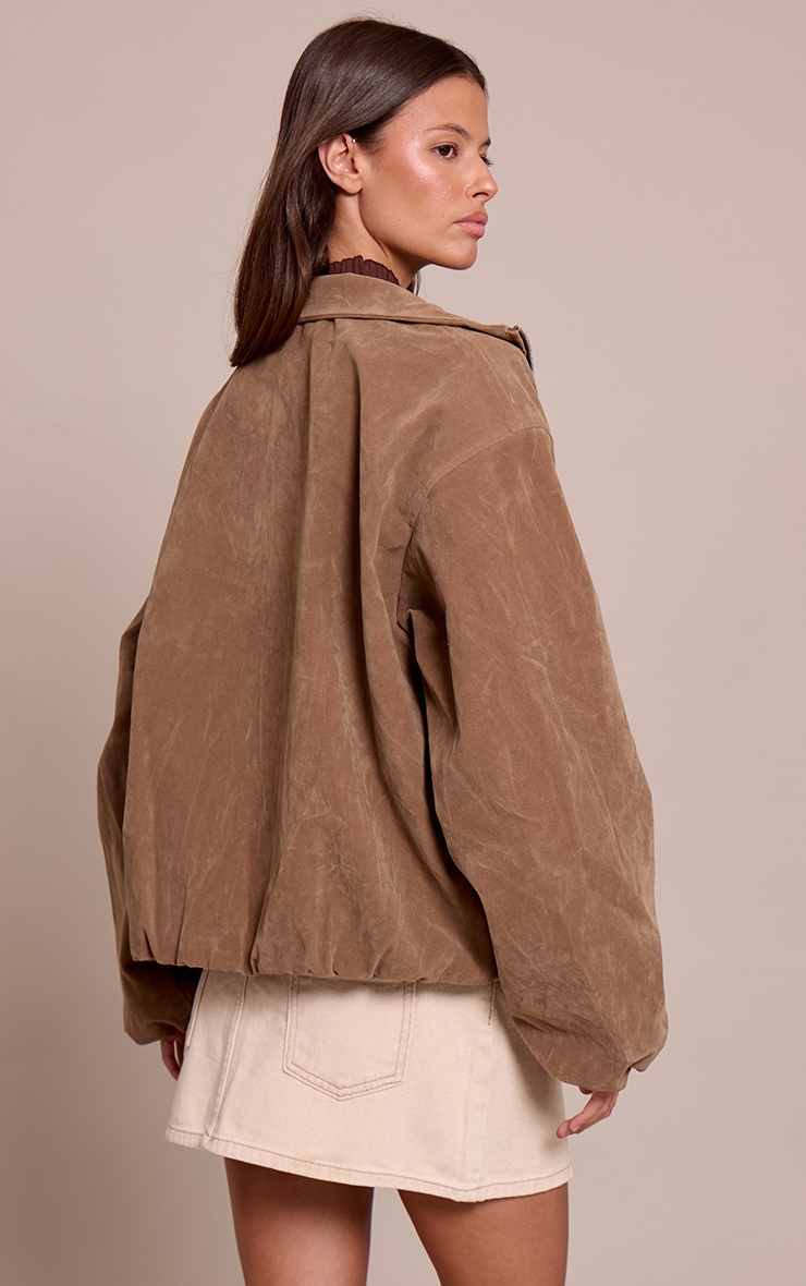 Mushroom Faux Suede Bomber Jacket image 2