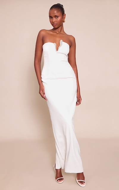 Cream Trim Detail Bandeau Bodycon Maxi Dress