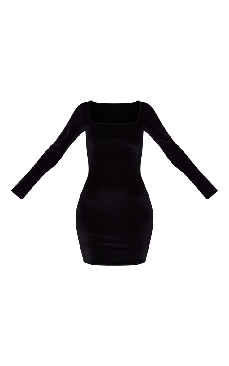 Tall Black Long Sleeve Velvet Mini Dress image 5