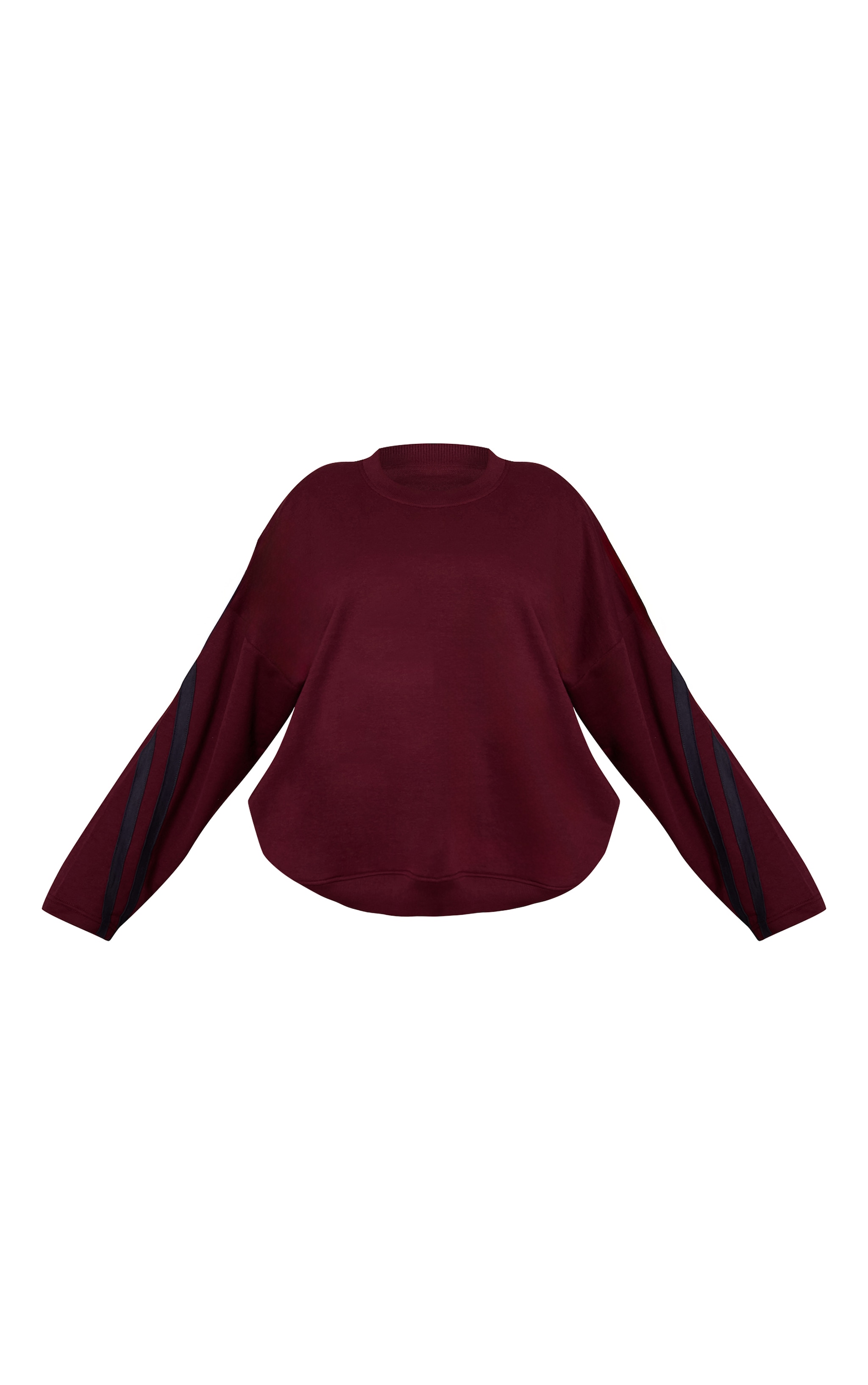 Plus Burgundy Contrast Striped Oversized Sweatshirt image 5