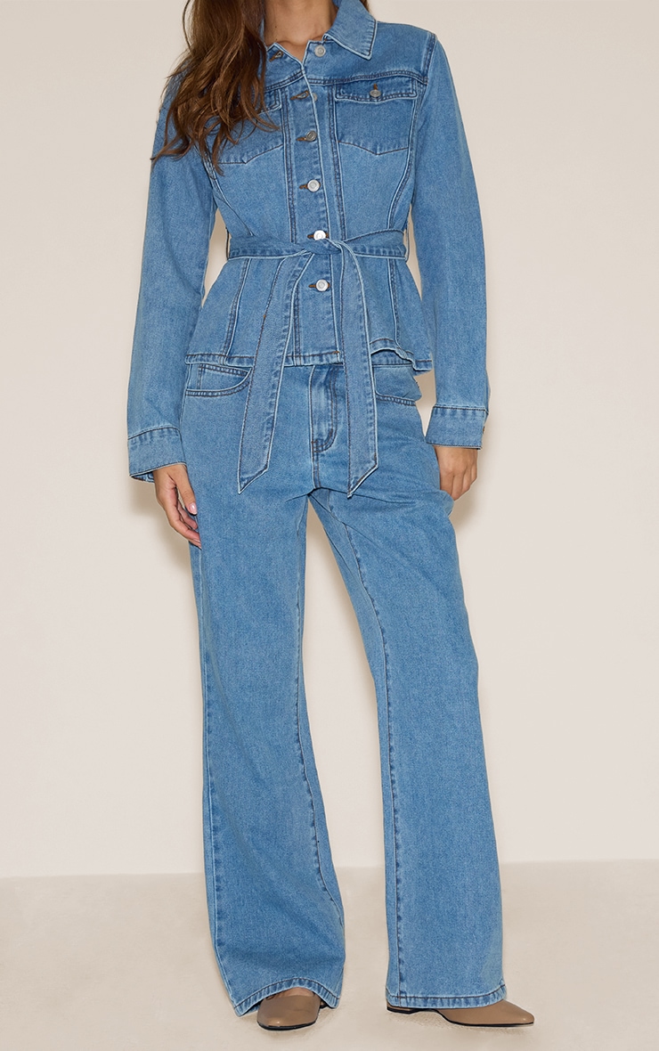 Light Blue Mid Waist Contrast Stitch Flared Jeans image 2