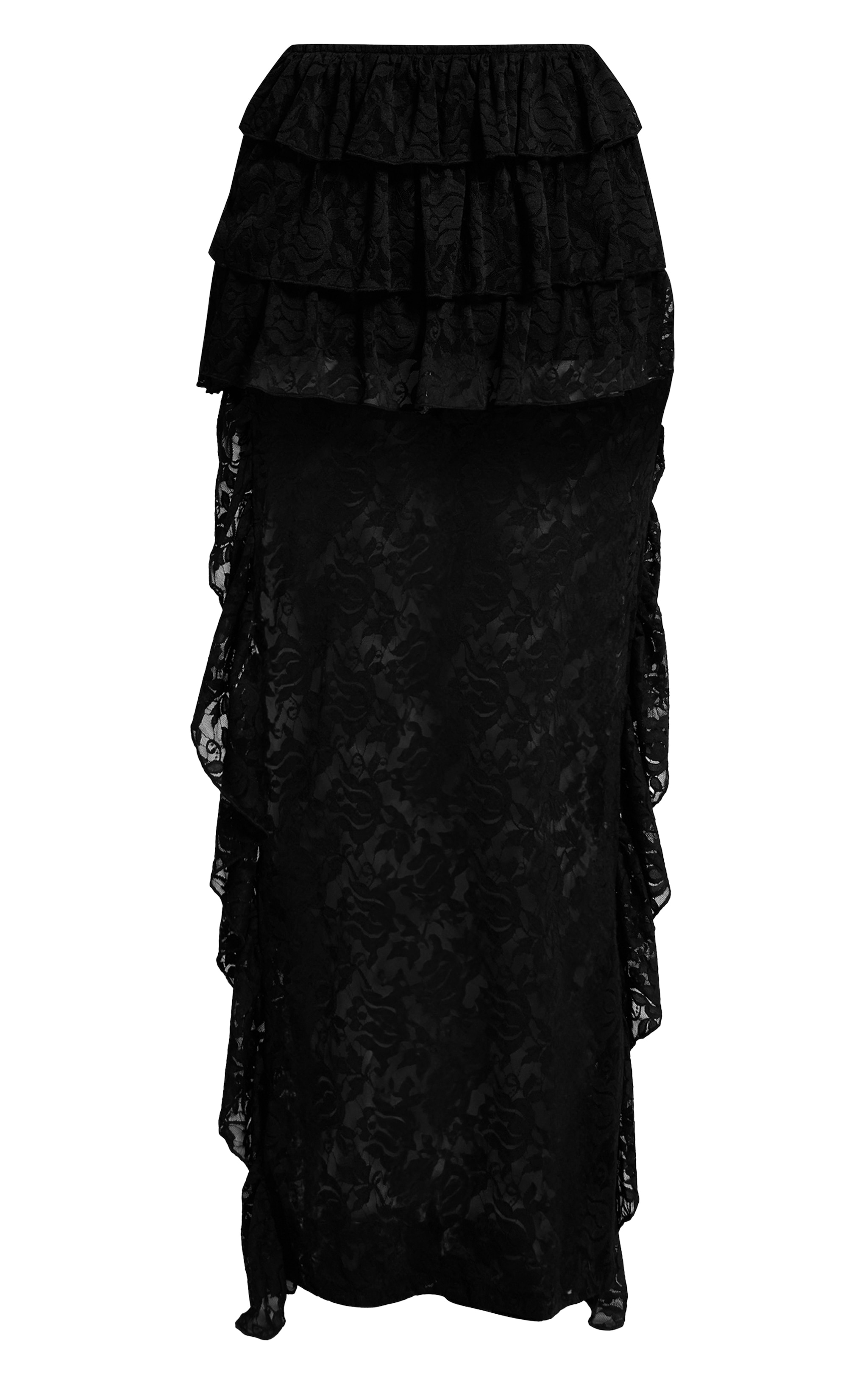 Petite Black Lace Asymmetric Ruffle Maxi Skirt image 5