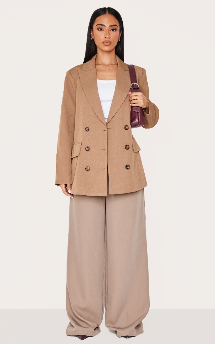 Petite Taupe Premium Double Breasted Button Detail Blazer image 3
