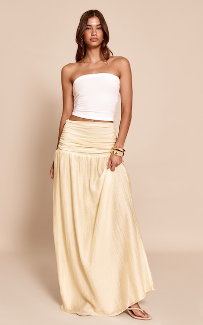 Pale Lime Crinkle Textured Ruched Waistband Maxi Skirt