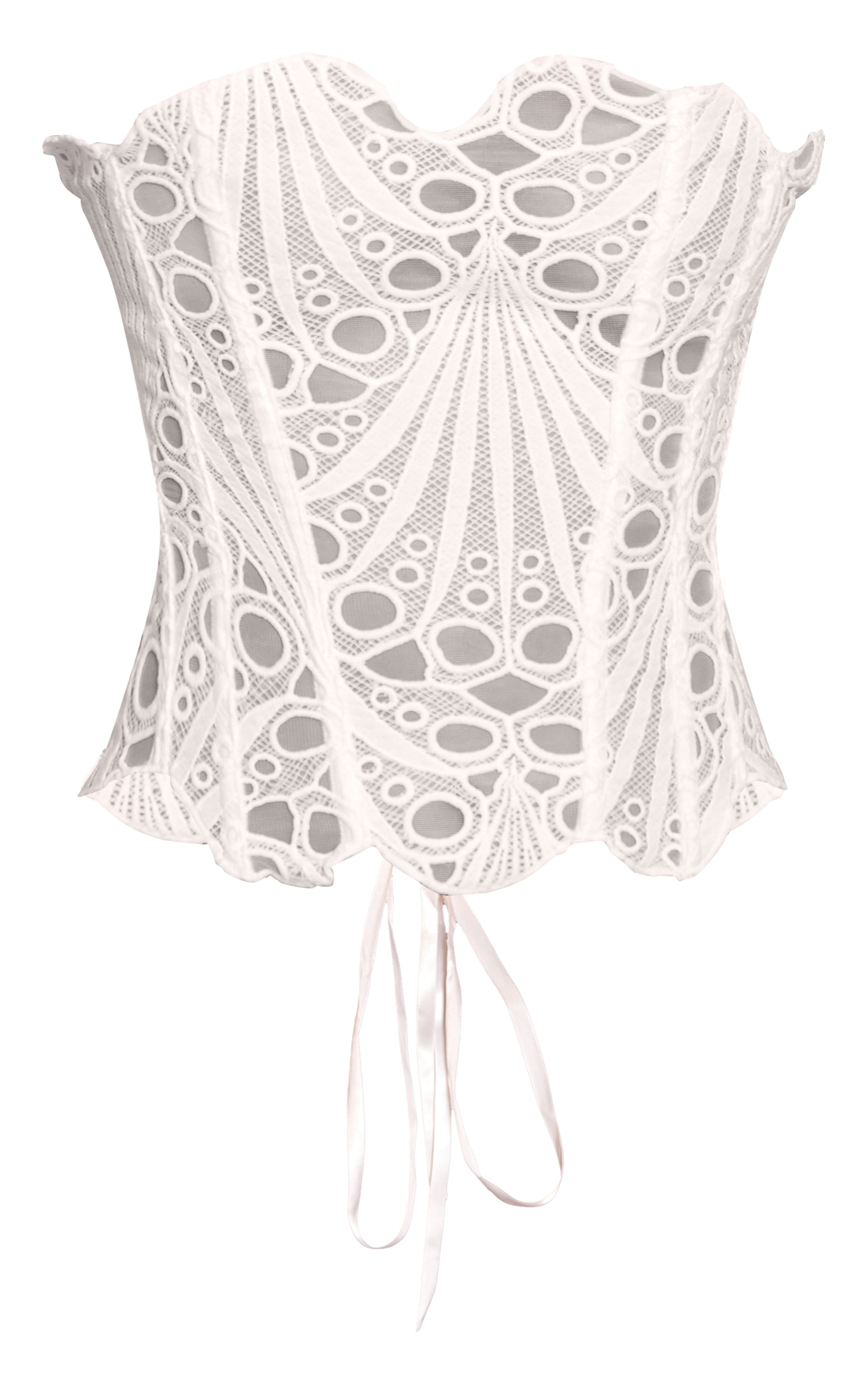 White Textured Sheer Floral Lace Corset
