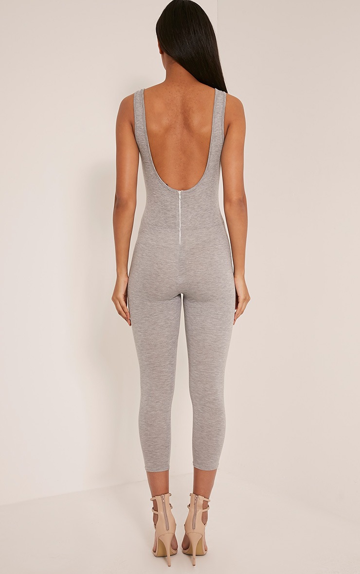 Katie Grey Scoop Back Fitted Cropped Leg Jumpsuit PrettyLittleThing