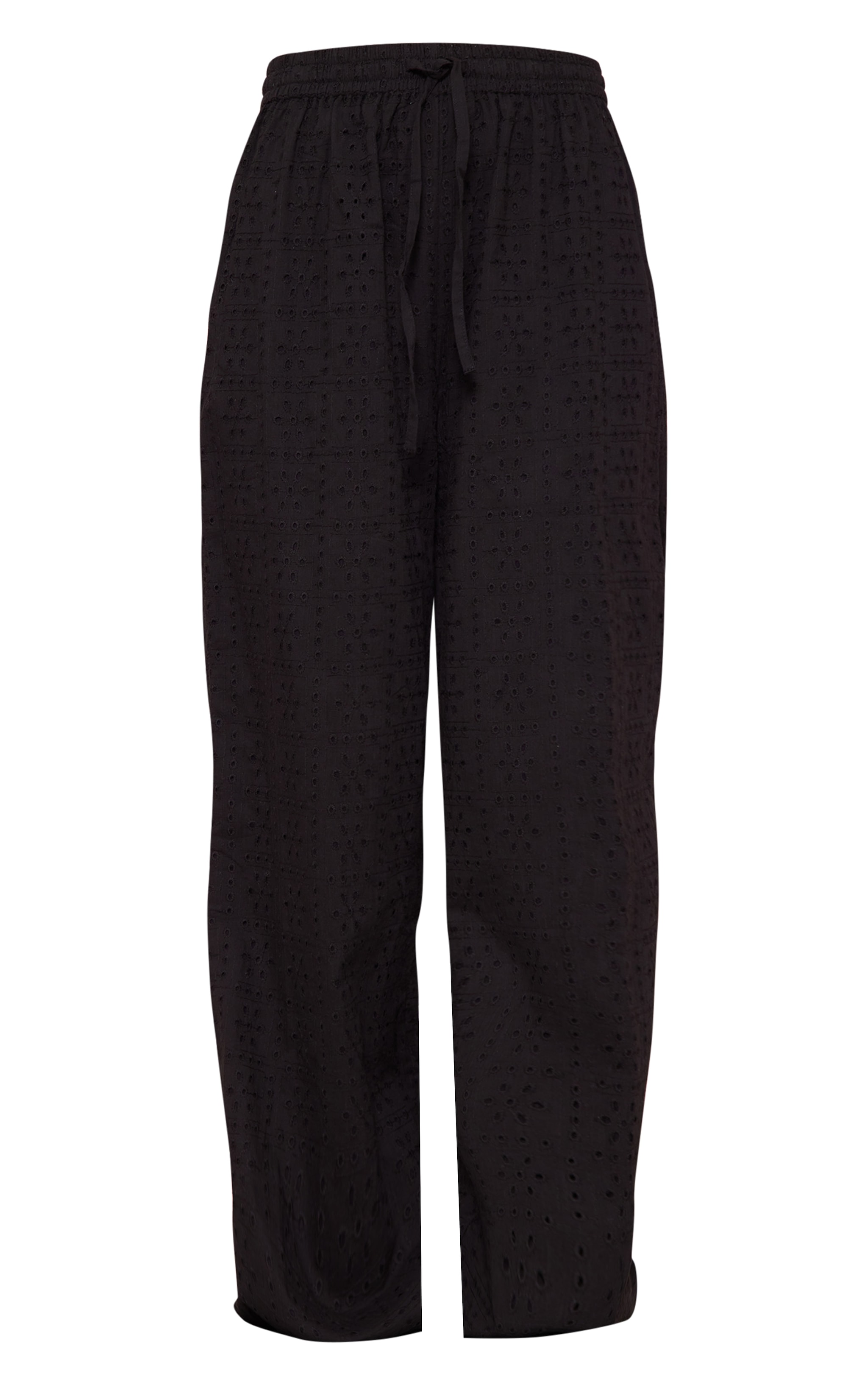 Black Broderie Drawstring Waist Trousers image 5