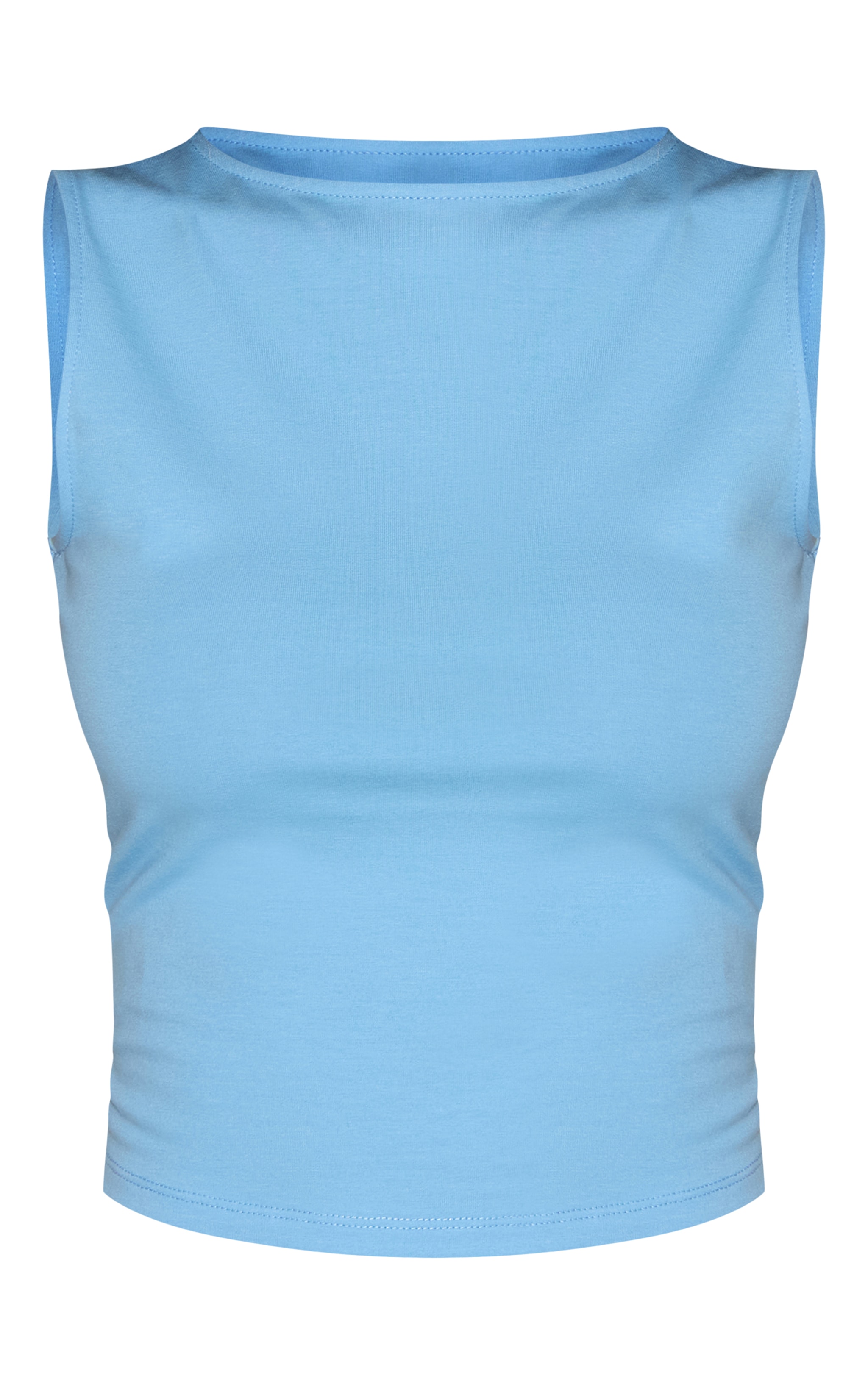 Top en coton doux bleu ciel sans manches à col bateau image 5