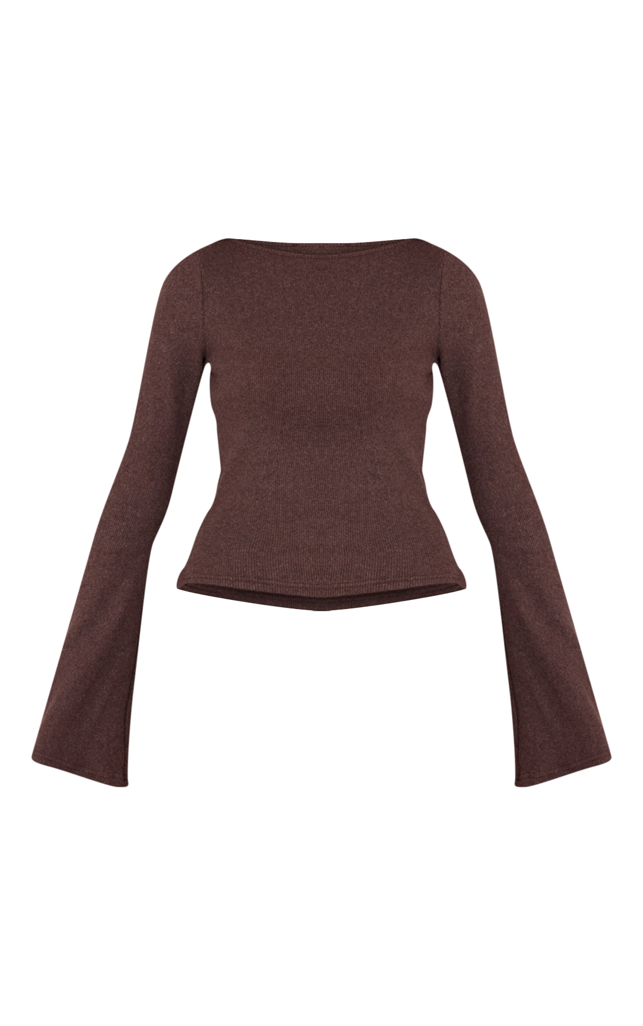 Chocolate Thick Brushed Rib Flared Long Sleeve Top image 5