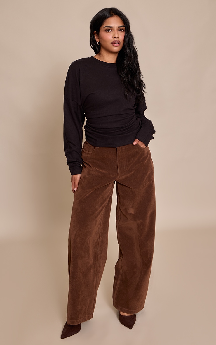 Petite Black Ruched Waist Long Sleeve Top image 3