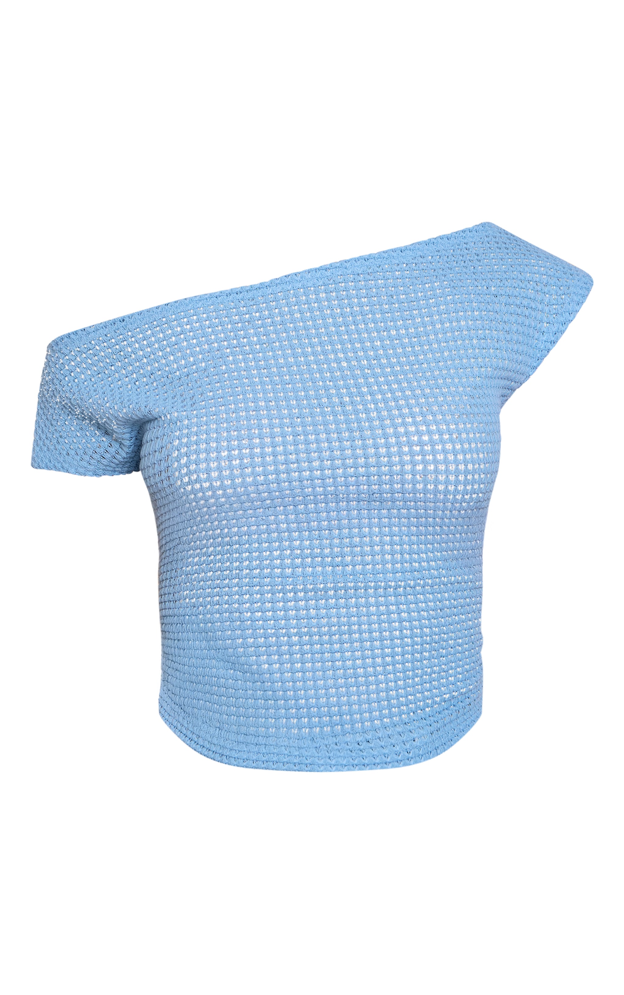 Petite Light Blue Textured One Shoulder Top image 5