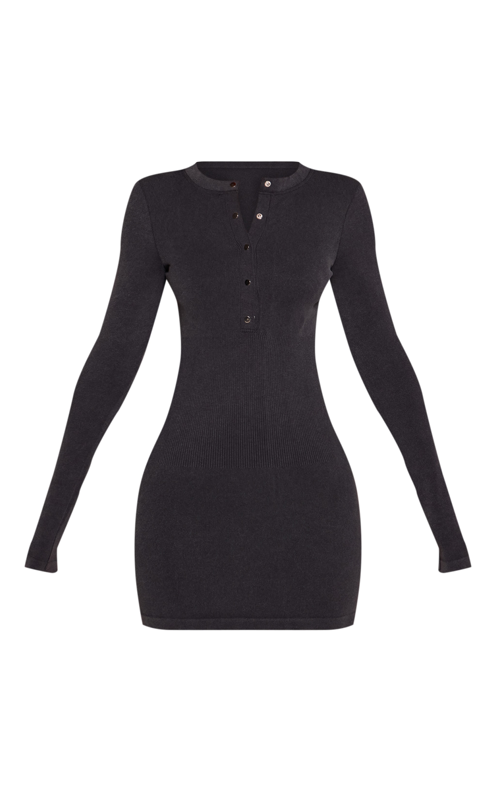 Petite Charcoal Contour Rib Button Through Long Sleeve Mini Dress image 5