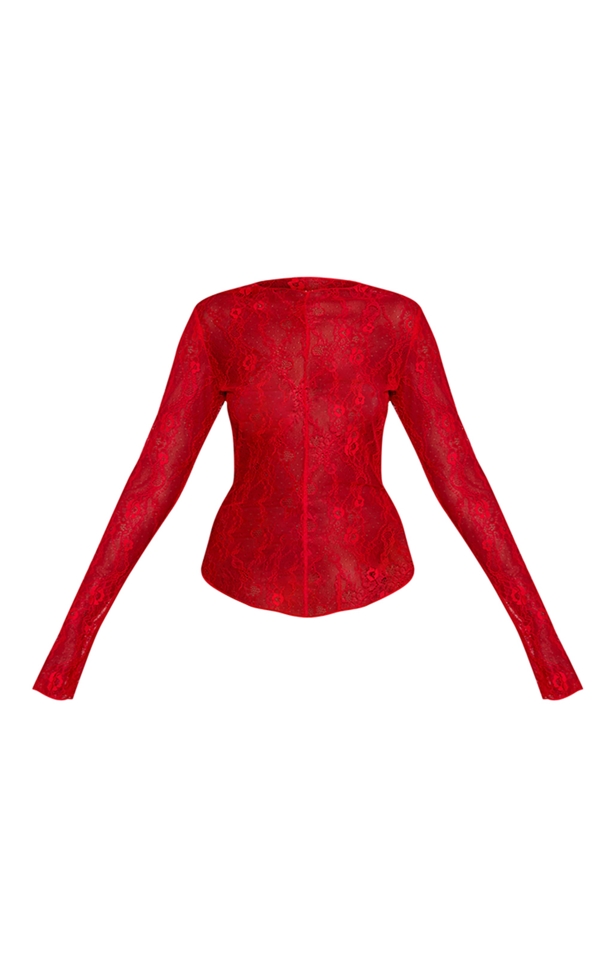 Red Long Sleeve Delicate Lace Top image 5