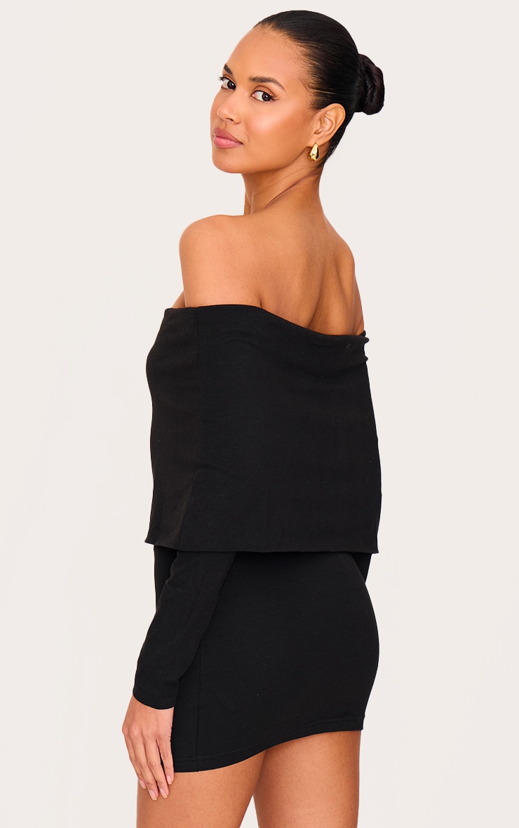 Black Cotton Super Oversized Bardot Mini Dress image 2