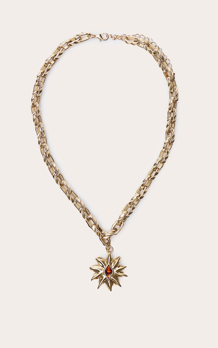 Gold Tigers Eye Floral Pendant Necklace image 3