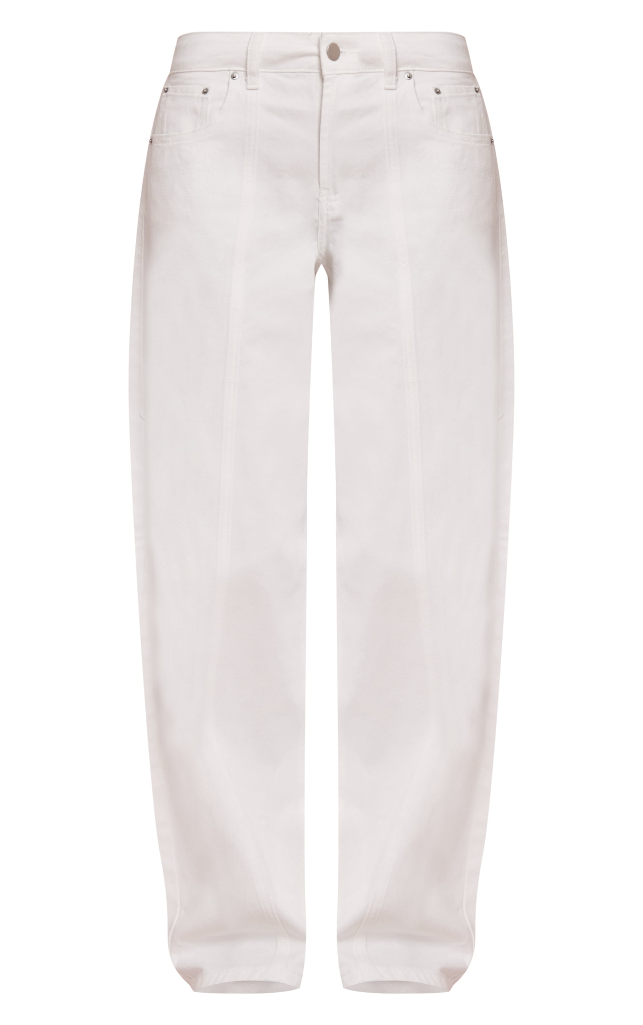 White Low Rise Seam Detail Barrel Jean