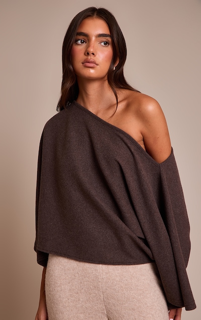 Chocolate Heavy Brushed Rib Cape Sleeve Top