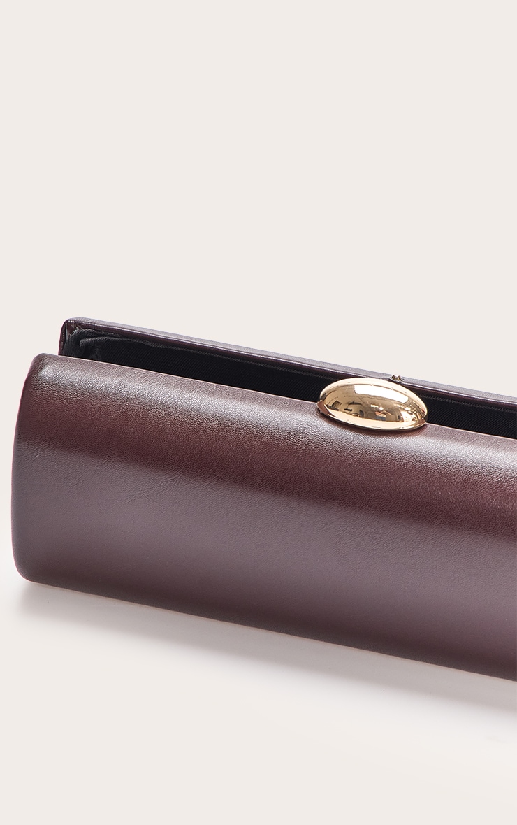 Chocolate PU Pebble Detail Hard Clutch Bag image 5