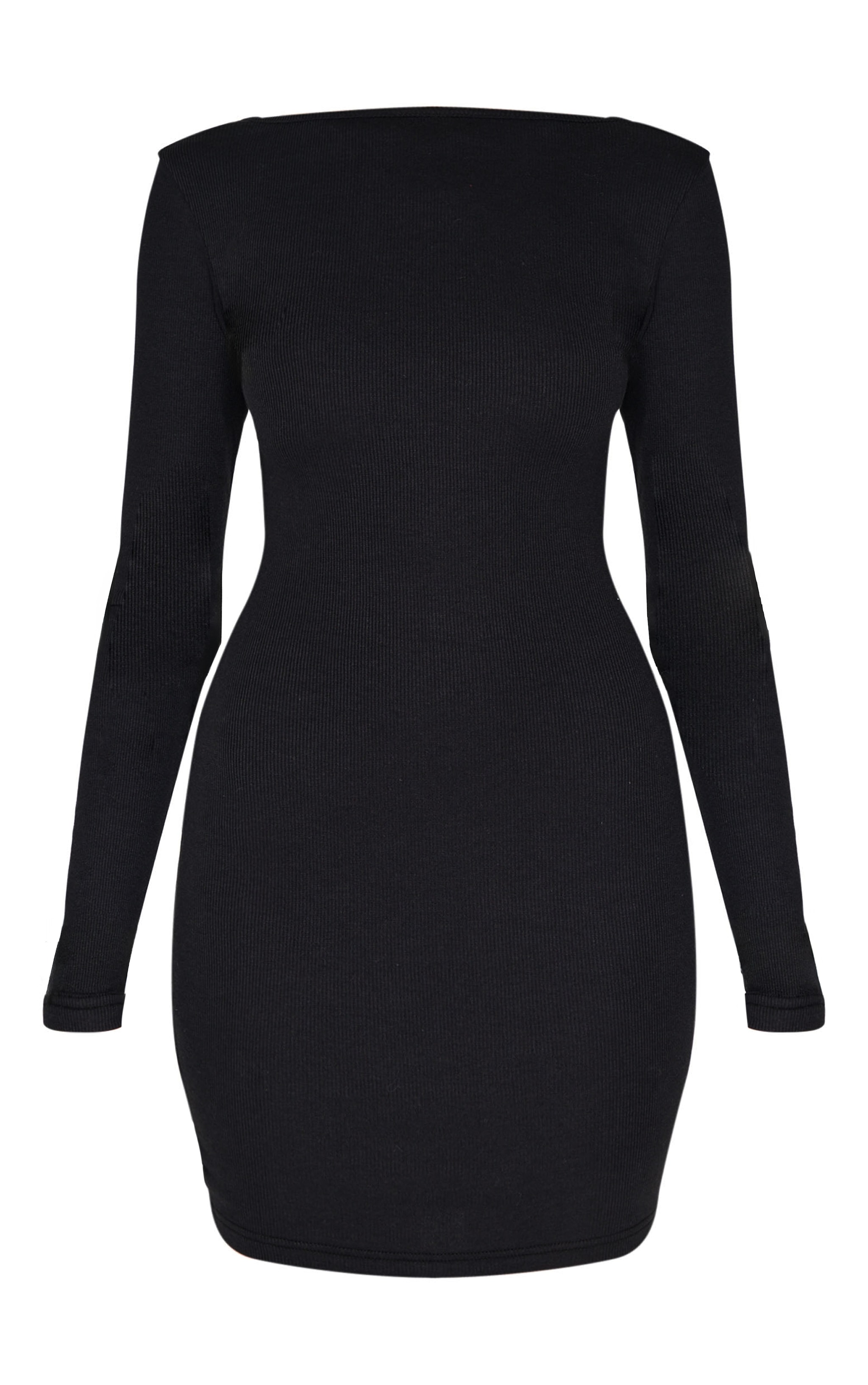 Black Ribbed Low Back Long Sleeve Bodycon Dress image 5