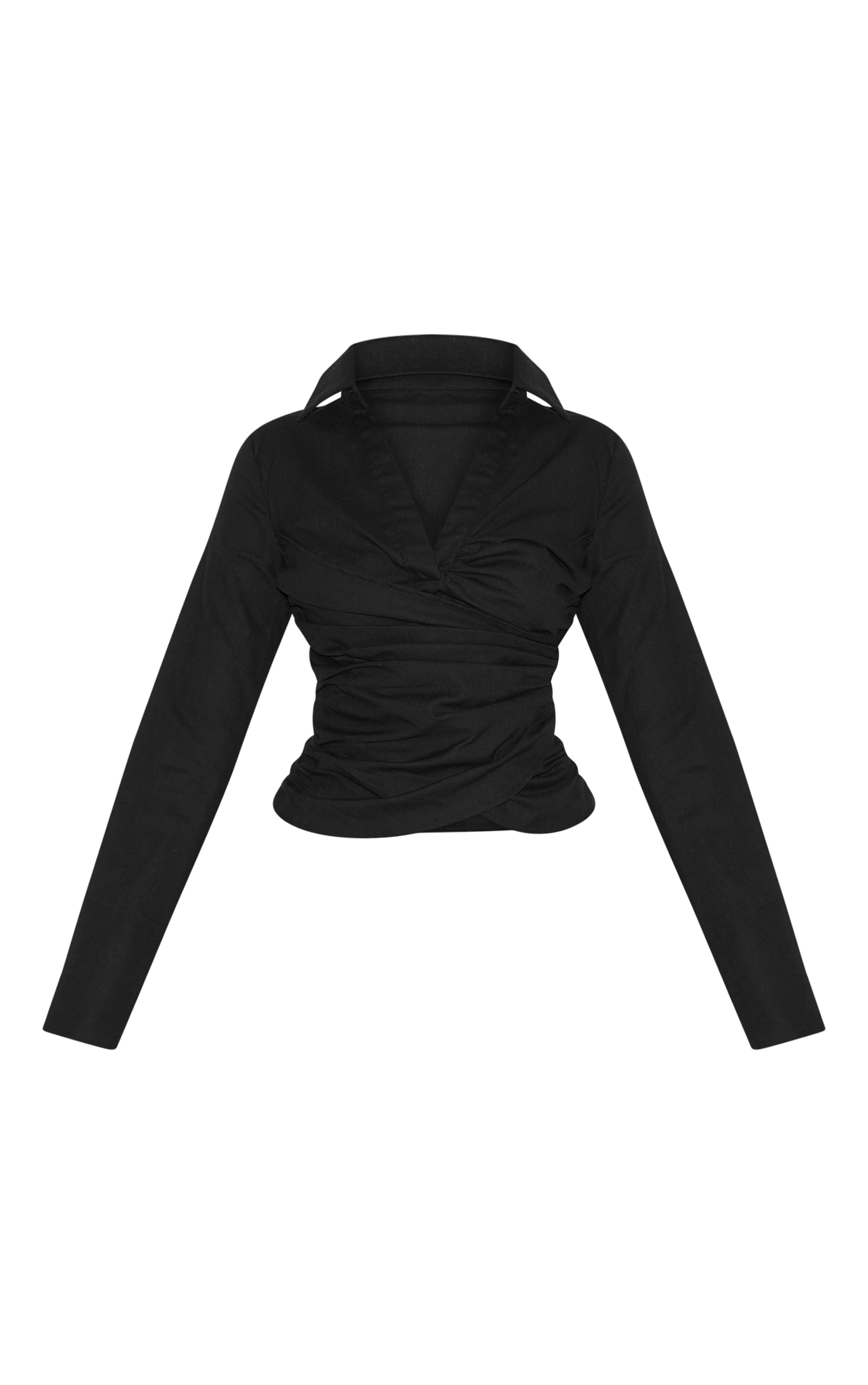 Black Linen Blend Fitted Wrap Detail Shirt image 5