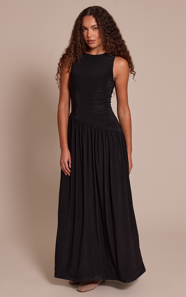 Tall Robe longue doublée douce noire à taille tombante asymétrique image 3