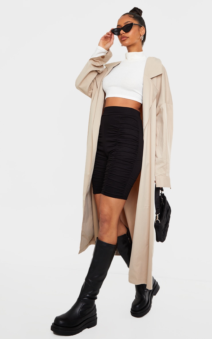 Black Jersey Ruched Bike Shorts