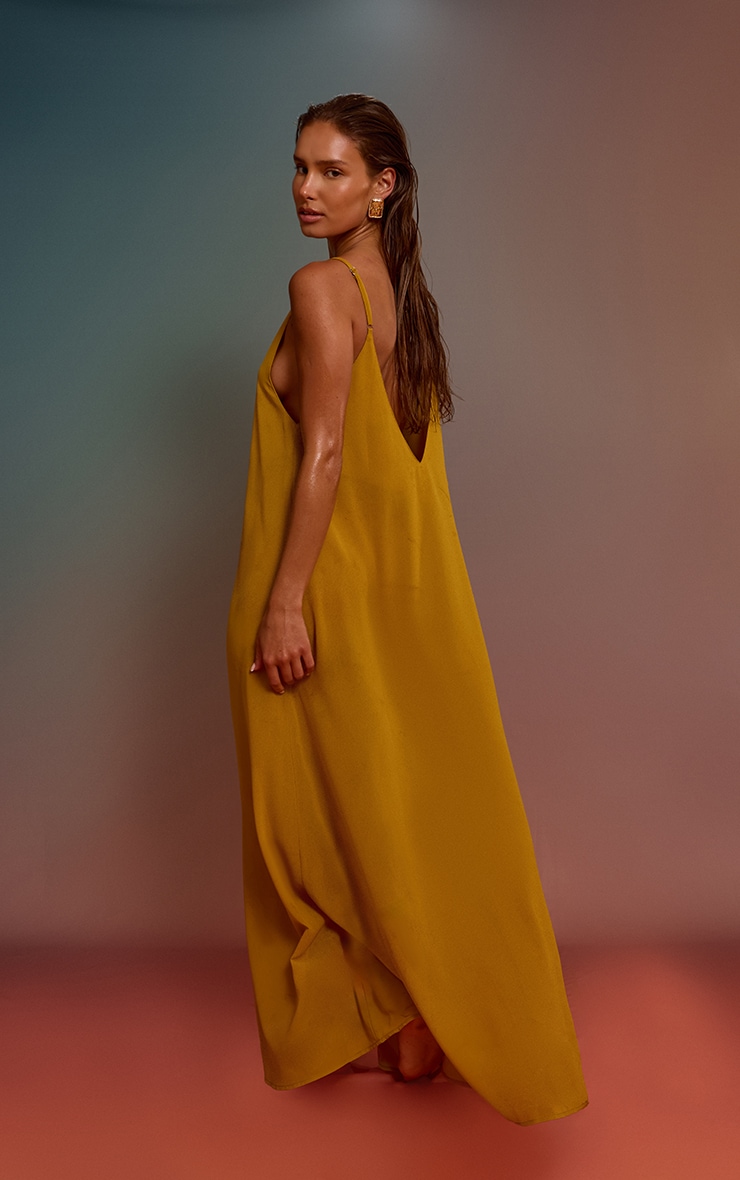 Mustard Chiffon Boat Neck Trapeze Beach Dress image 2