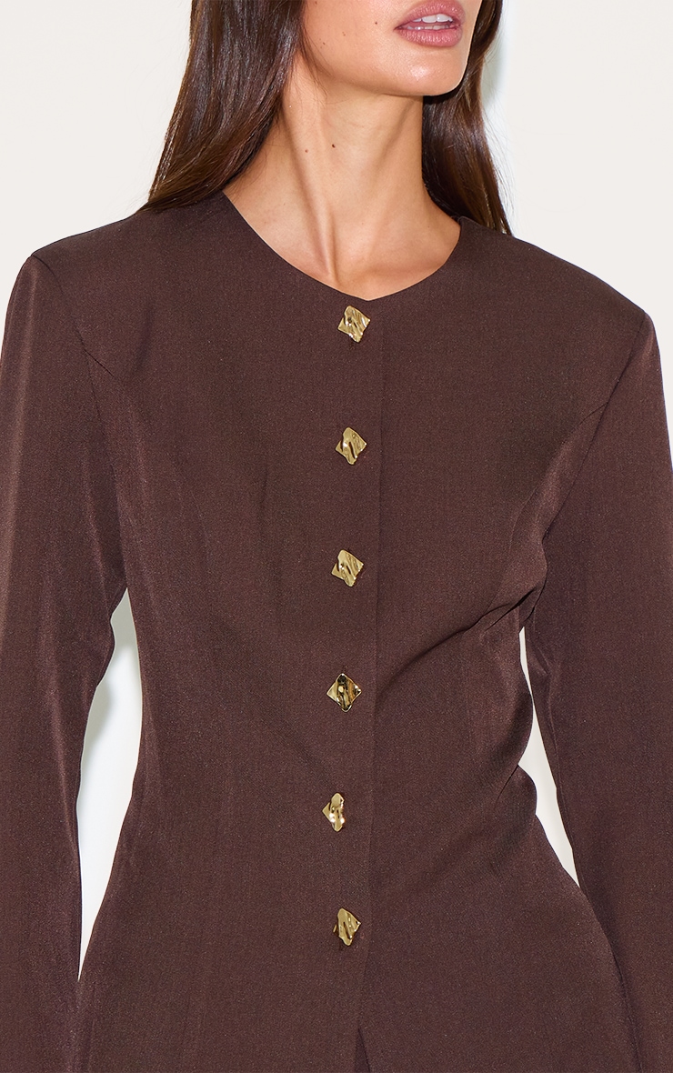 Deep Chocolate Gold Trim Cinched Waist Blazer image 4