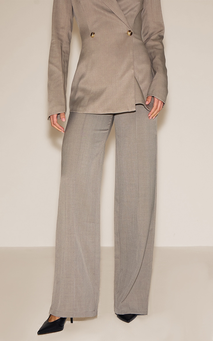 Tall Mocha Premium Tailored Woven Seam Detail Wide Leg Pants image 2