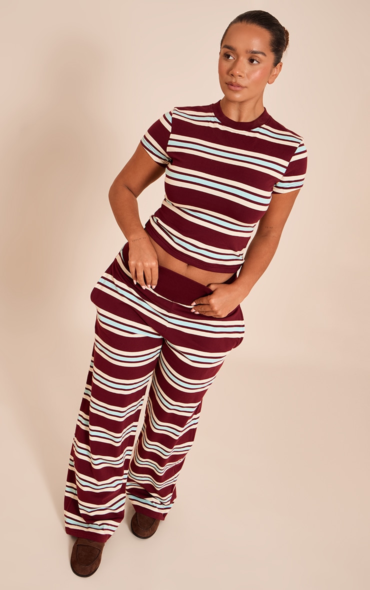 Shape Burgundy Striped Long Line T-shirt image 3