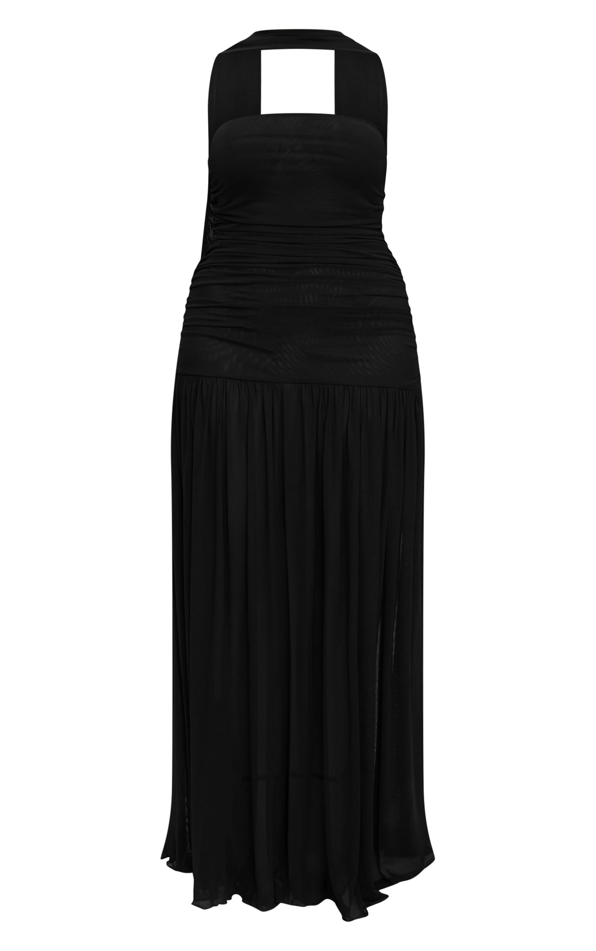 SHAPE BLACK Ruched Scarf Dropped Waist Maxi Dress image 5
