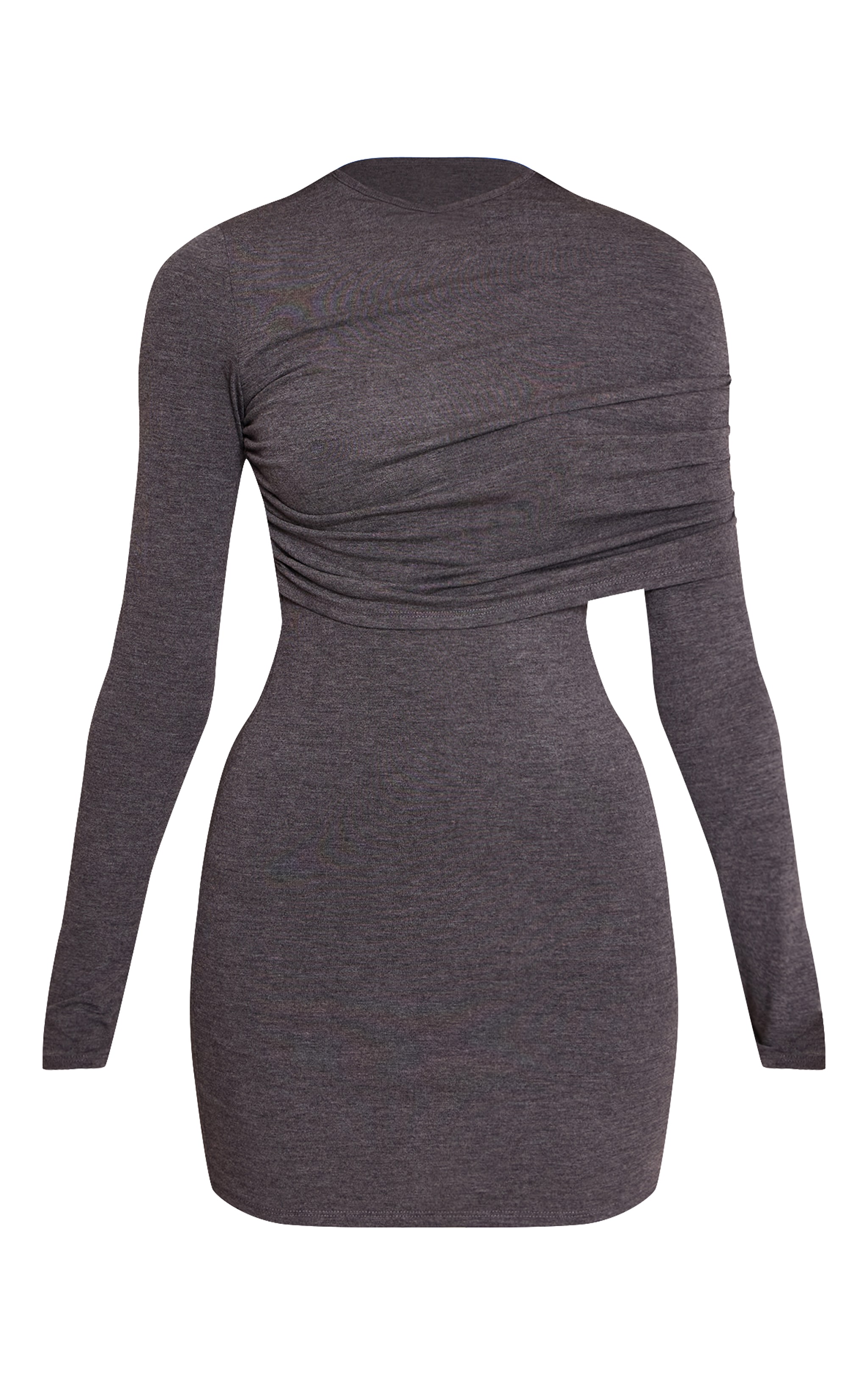 Charcoal Jersey Overlay Detail Long Sleeve Bodycon Dress image 5