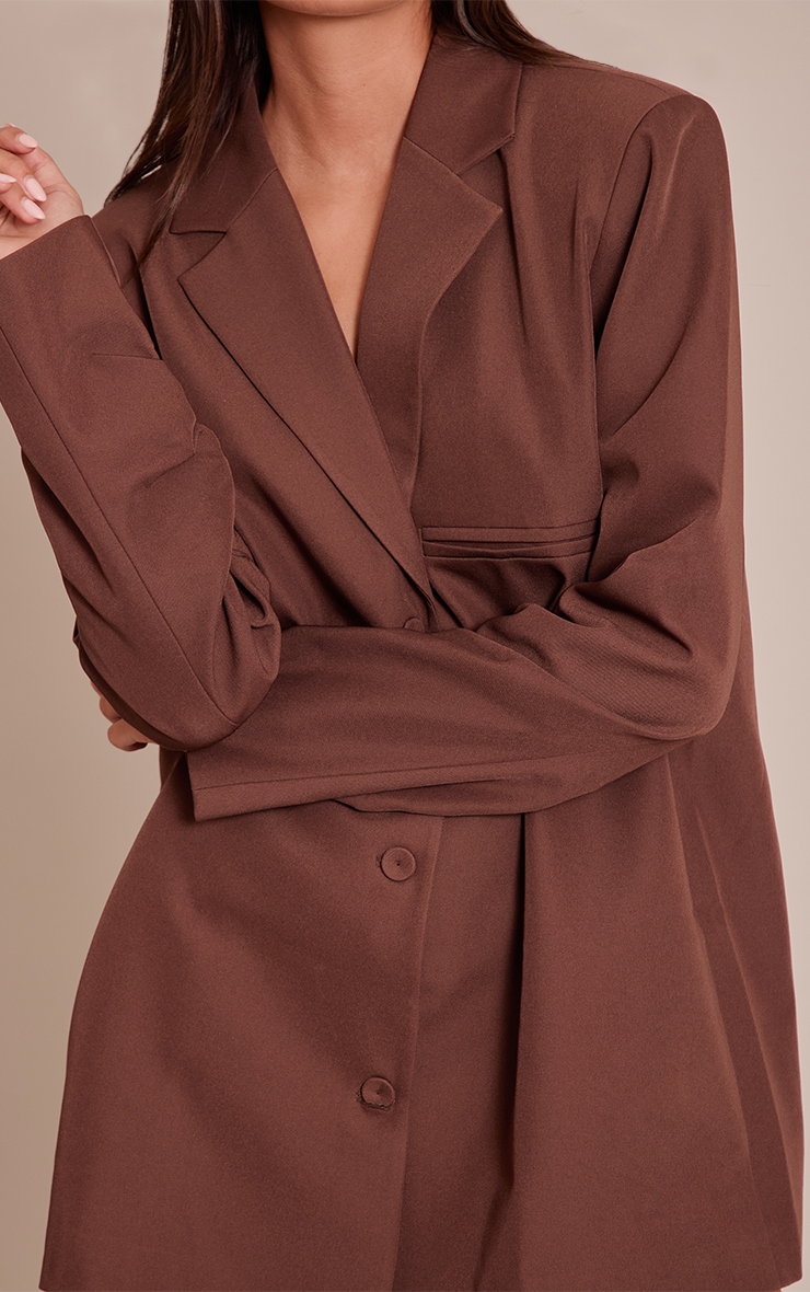 Light Brown Tailored Woven Ruched Sleeve Blazer Dress image 4