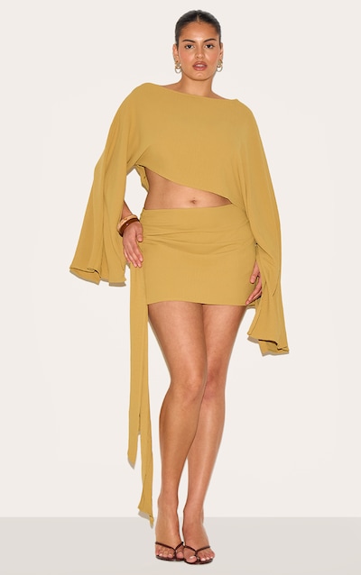 Plus Deep Mustard Floaty Woven Knot Side Mini Skirt