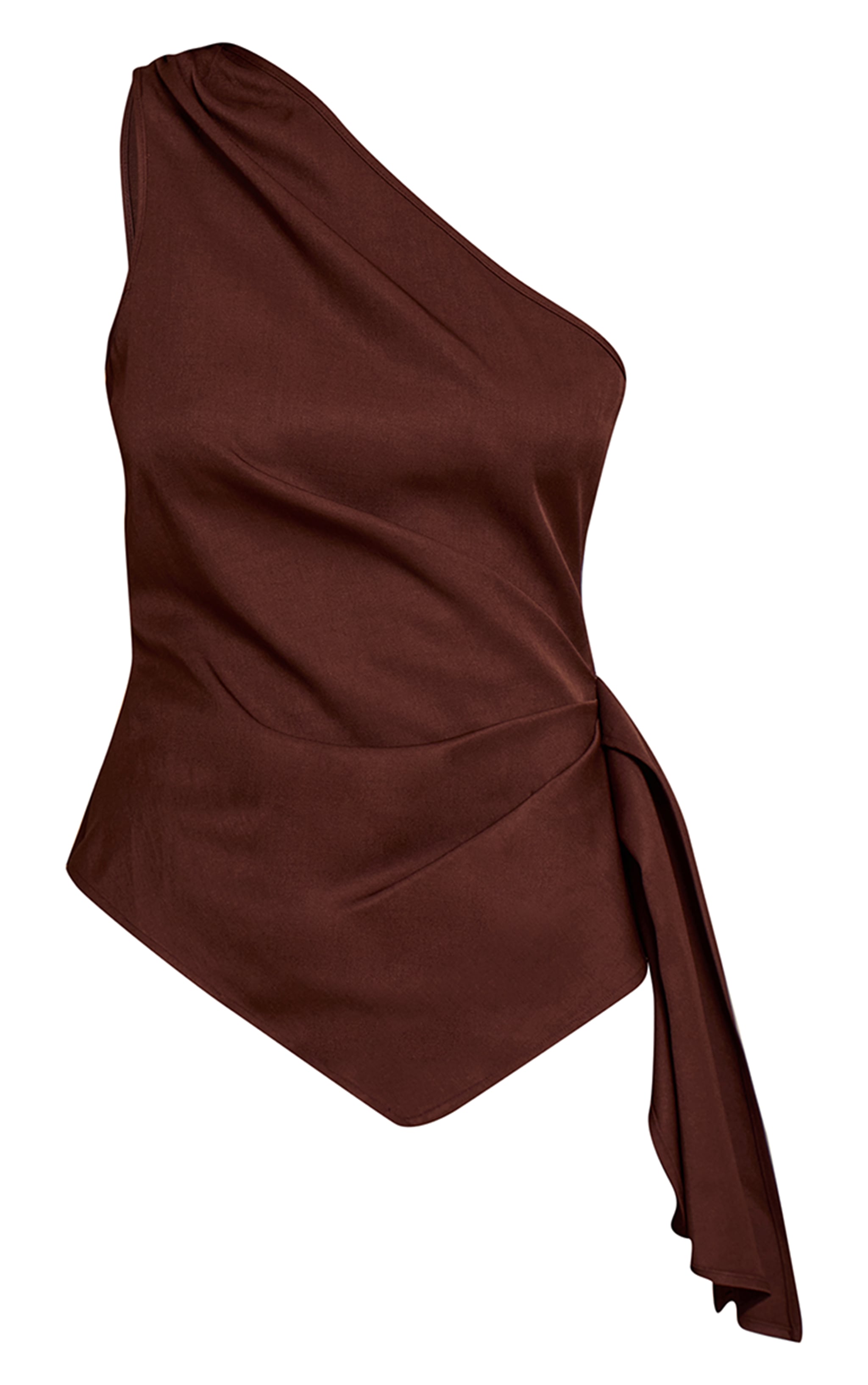 Top tissé drapé chocolat foncé à épaule unique image 5