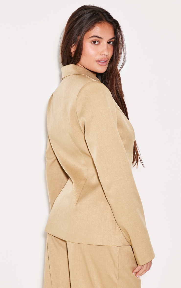  Sand Woven Tailored Cinched Waist Blazer image 2