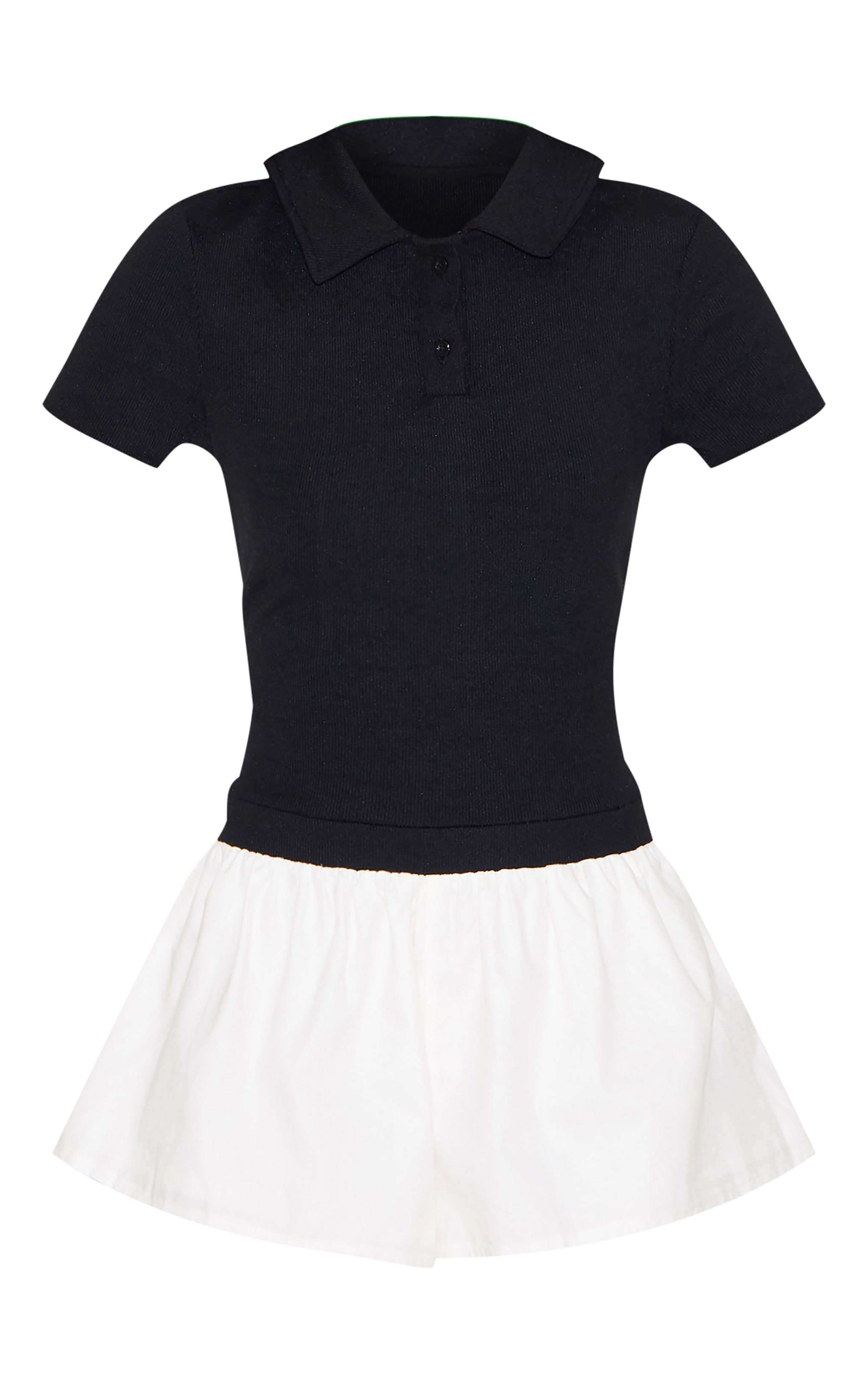Black Rib Polo Collar Detail Skort Romper image 5