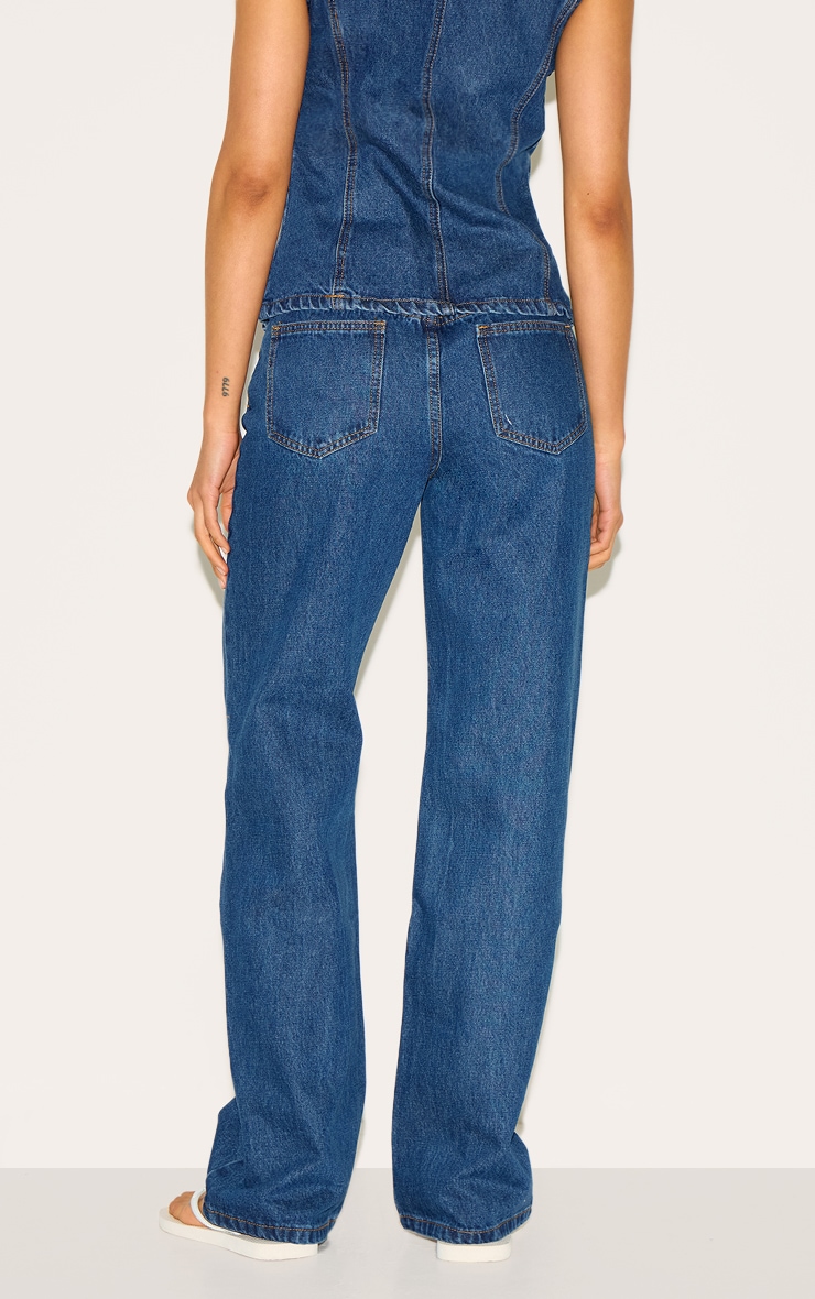 Dark Blue Mid Waist Straight Leg Jeans image 3