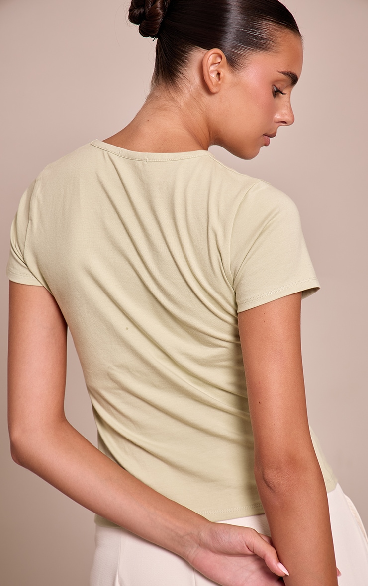 Sage Green Cotton Crew Neck Longline Short Sleeve T-Shirt image 2