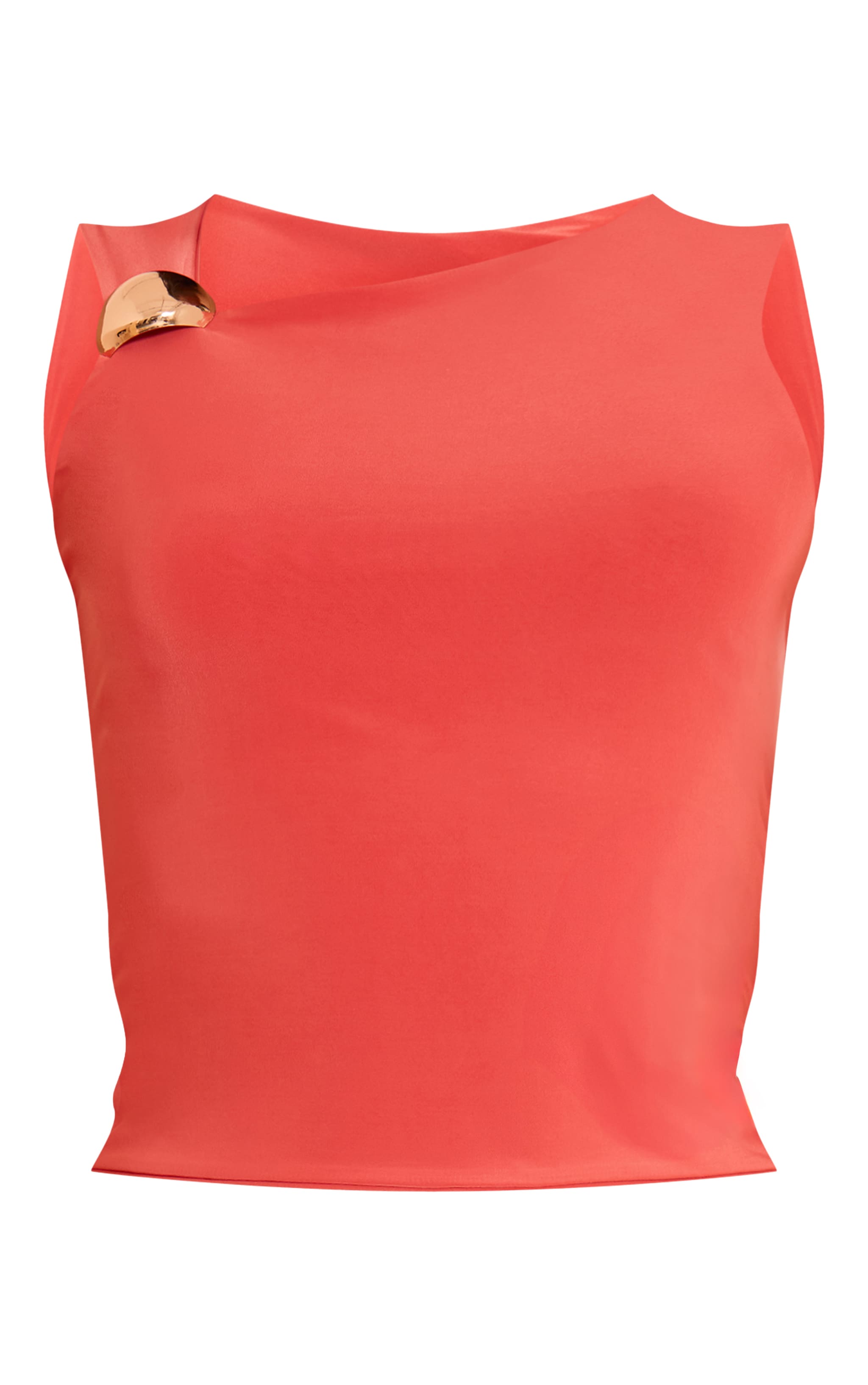 Orange Slinky Trim Detail Asymmetric Top image 5
